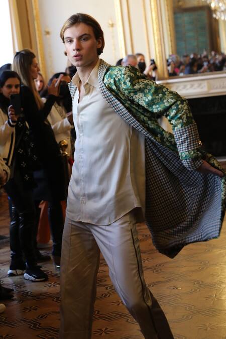 Therealb_Green Wool Jules Floral Woven Coat_Online_at_Aza_Fashions