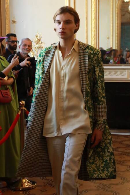 Buy_Therealb_Green Wool Jules Floral Woven Coat_Online_at_Aza_Fashions