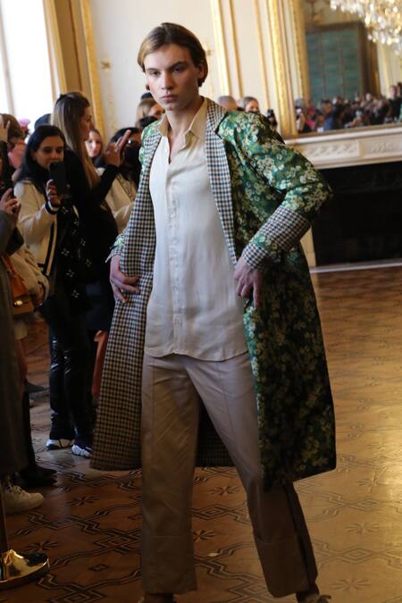 Shop_Therealb_Green Wool Jules Floral Woven Coat_Online_at_Aza_Fashions