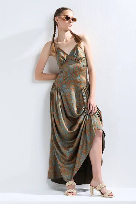 Buy Therealb Multi Color Polyester Floral Print Halter Neck Phoenix Dress Online at Aza Fashions Buy_Therealb_Multi Color Polyester Floral Print Halter Neck Phoenix Dress _Online_at_Aza_Fashions