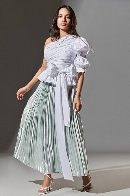 Buy Blue Pleated Long Skirt For Women by TheRealB Online at Aza