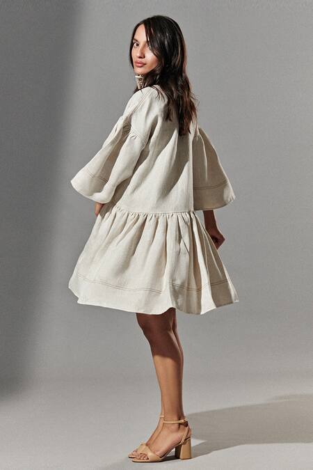 Buy Therealb White Handloom Cotton Lantern Sleeve Dress Online at Aza Fashions Buy_Therealb_White Handloom Cotton Lantern Sleeve Dress_Online_at_Aza_Fashions