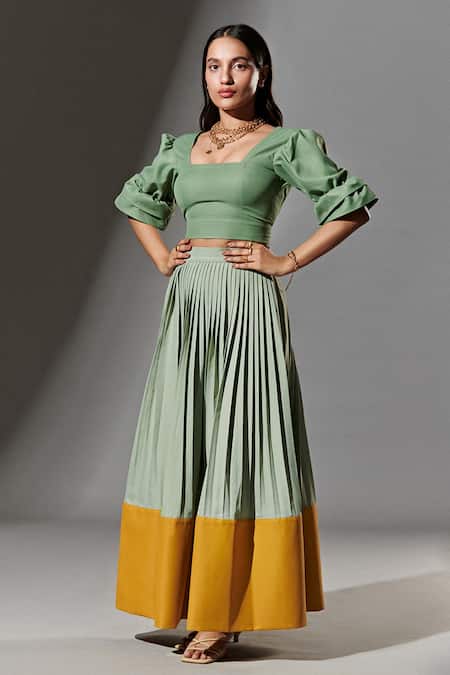 Shop Therealb Green 20% Cotton, 80% Polyester Square Neck Neckline Crop Top at Aza Fashions Shop_Therealb_Green 20% Cotton, 80% Polyester Square Neck Neckline Crop Top _at_Aza_Fashions