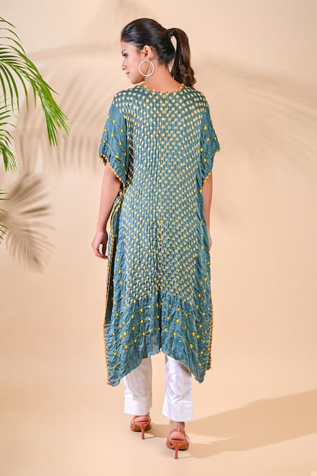 Shop_Dyelogue_Grey Gajji Silk Round Bandhani Kurta  _at_Aza_Fashions