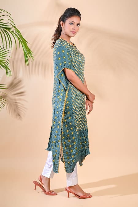 Buy_Dyelogue_Grey Gajji Silk Round Bandhani Kurta  _Online_at_Aza_Fashions