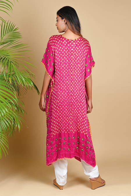 Shop_Dyelogue_Pink Gajji Silk Round Bandhani Kurta _at_Aza_Fashions
