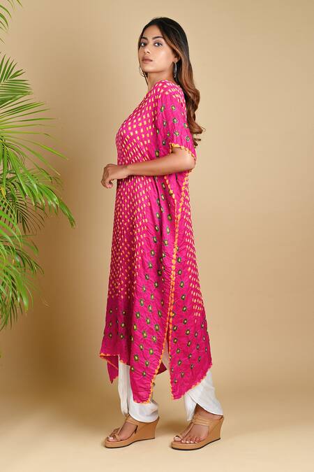 Dyelogue_Pink Gajji Silk Round Bandhani Kurta _Online_at_Aza_Fashions