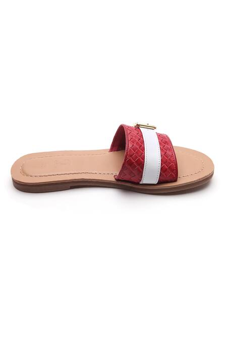 Tissr Red Textured Buckle Strap Sliders Online at Aza Fashions Tissr_Red Textured Buckle Strap Sliders_Online_at_Aza_Fashions