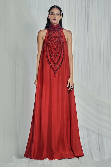 Maroon Embellished Gown in Net with Heavy Work - PGWEH1009 from...