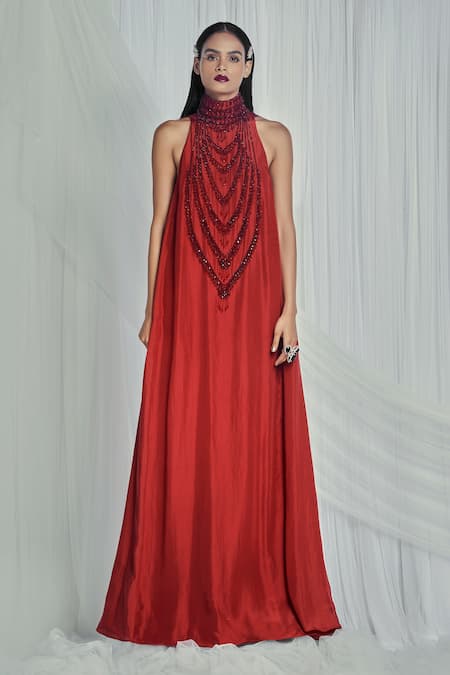 Mala and Kinnary Habutai Silk Embellished Gown 