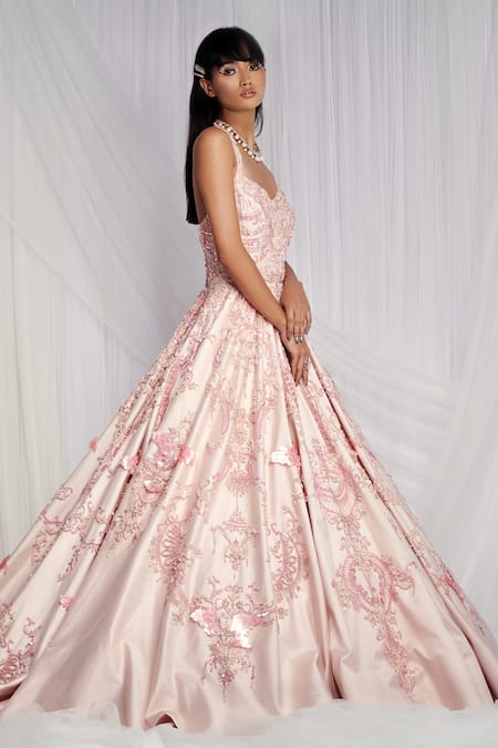 Tulle and Chiffon Self Design Ladies Pink Frill Ball Gown at Rs 10000 in  Mumbai