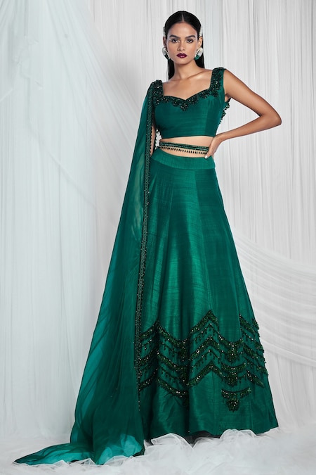 Buy Dark Green Embroidered Wedding Lehenga Choli In USA, UK, Canada,  Australia, Newzeland online