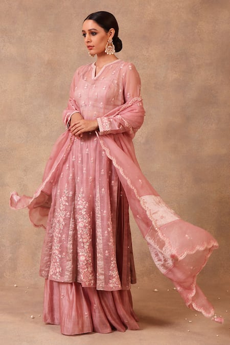 Trisvaraa Handwoven Katan Silk Anarkali Set 