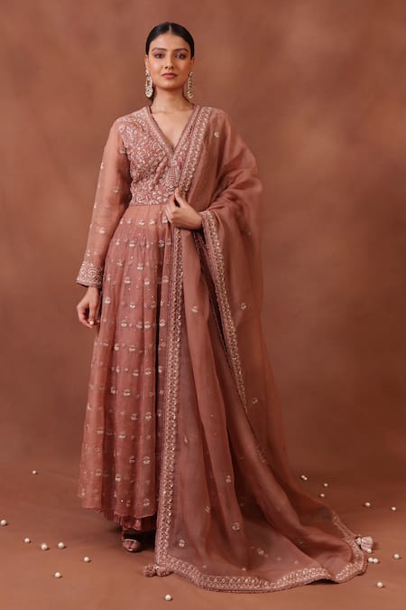 Trisvaraa Handwoven Chanderi Katan Silk Anarkali Set 