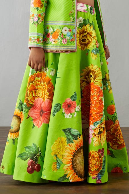 Buy Torani Green Chanderi, Cotton Embroidery Angoori Guncha Jacket And Lehenga Set Online at Aza Fashions Buy_Torani_Green Chanderi, Cotton Embroidery Angoori Guncha Jacket And Lehenga Set _Online_at_Aza_Fashions