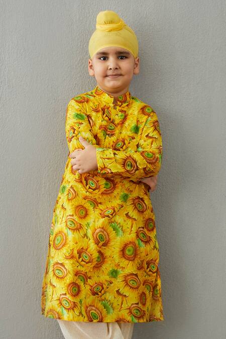 Torani_Yellow Cotton, Silk, Chanderi Nargis Kanan Kurta And Pant Set _Online_at_Aza_Fashions