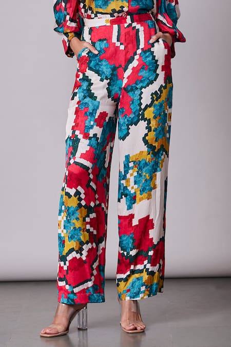 Buy Brown Cupro Linen Printed Floral Kawah Straight Pant For Women by Payal  Pratap Online at Aza Fashions.
