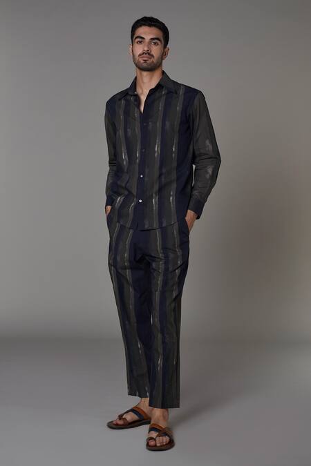 Saaksha & Kinni Black Poplin Stripes Trousers Online at Aza Fashions Saaksha & Kinni_Black Poplin Stripes Trousers_Online_at_Aza_Fashions