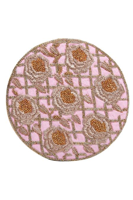 Buy The Purple Sack Pink Embroidery Circular Bag With Sling Online at Aza Fashions Buy_The Purple Sack_Pink Embroidery Circular Bag With Sling _Online_at_Aza_Fashions