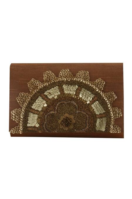 The Purple Sack_Brown Embroidery Flap Clutch With Sling _at_Aza_Fashions