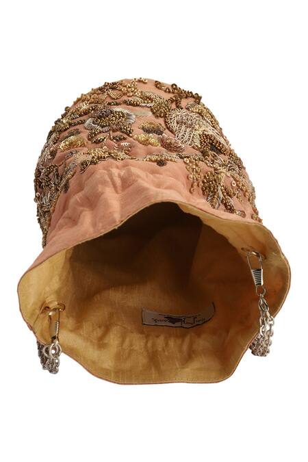 Buy_The Purple Sack_Pink Embroidery Potli Bag With Sling _Online_at_Aza_Fashions