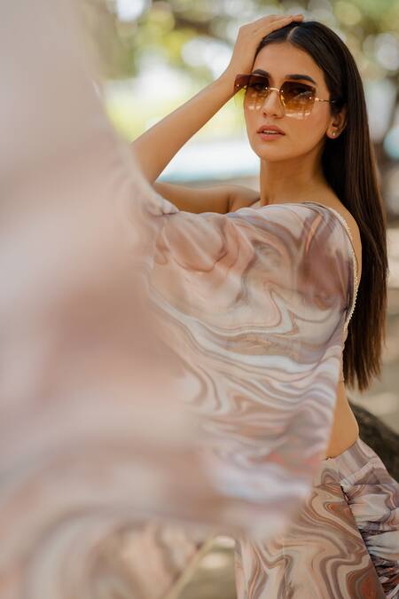 Nikita Vishakha_Brown Saree Georgette Blouse Raw Silk Dori Tiered With Embroidered _at_Aza_Fashions