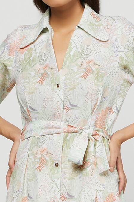 Shop_Meadow_Peach Linen Spread Collar Terra Tunic And Pant Set _Online_at_Aza_Fashions