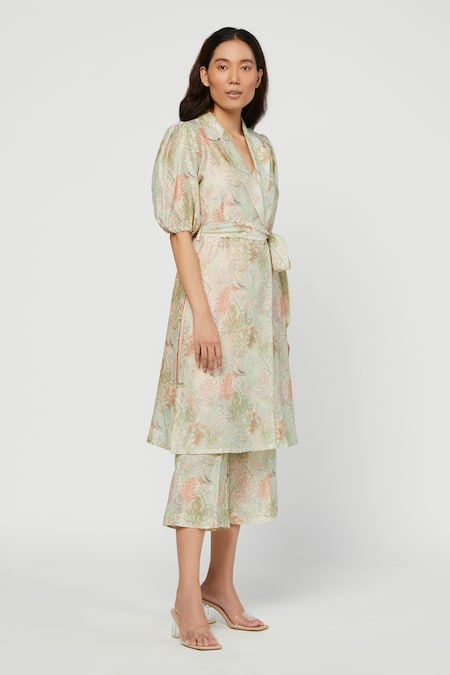 Meadow Green Silk Chanderi Lapel Terra Tunic And Pant Set Online at Aza Fashions Meadow_Green Silk Chanderi Lapel Terra Tunic And Pant Set _Online_at_Aza_Fashions