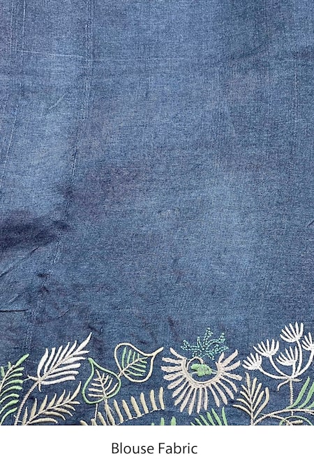 Shop_Turaja_Blue Pure Tussar Resham And Applique Work Embroidered Saree With Running Blouse_Online_at_Aza_Fashions