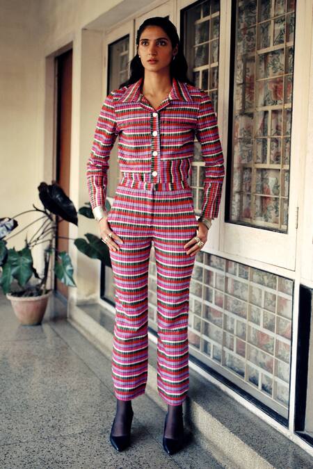 Joskai Studio_Multi Color Cotton Blend Striped Collared Neck Shirt_Online_at_Aza_Fashions