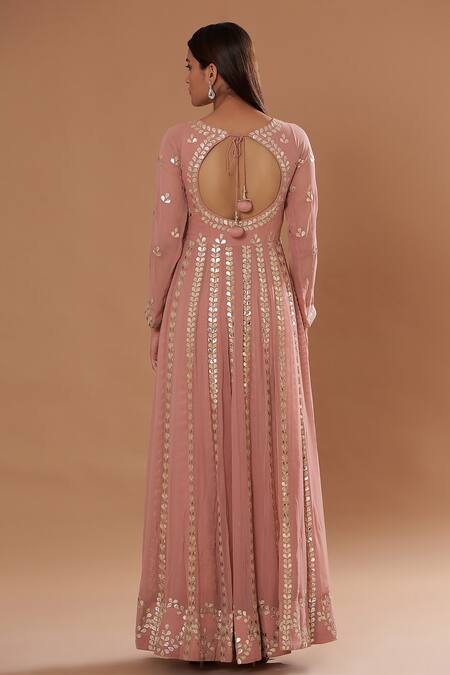 Shop Two Sisters By Gyans Purple Georgette Gota, Neck Embroidered Anarkali Set at Aza Fashions Shop_Two Sisters By Gyans_Purple Georgette Gota, Neck Embroidered Anarkali Set_at_Aza_Fashions