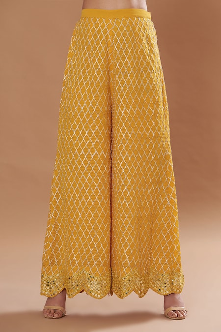 Two Sisters By Gyans Yellow Georgette Zari, Gota Patti, Sequins, Embroidered Kurta Sharara Set Online at Aza Fashions Two Sisters By Gyans_Yellow Georgette Zari, Gota Patti, Sequins, Embroidered Kurta Sharara Set _Online_at_Aza_Fashions