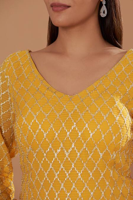 Buy Two Sisters By Gyans Yellow Georgette Zari, Gota Patti, Sequins, Embroidered Kurta Sharara Set Online at Aza Fashions Buy_Two Sisters By Gyans_Yellow Georgette Zari, Gota Patti, Sequins, Embroidered Kurta Sharara Set _Online_at_Aza_Fashions