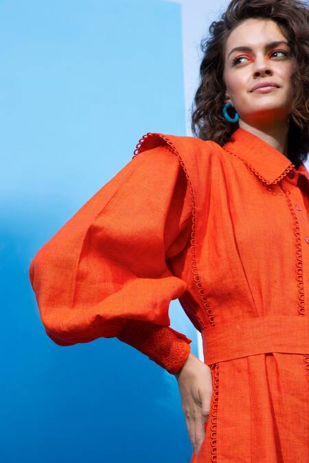 Buy_Apz_Orange Linen Twister Shirt Dress_Online_at_Aza_Fashions