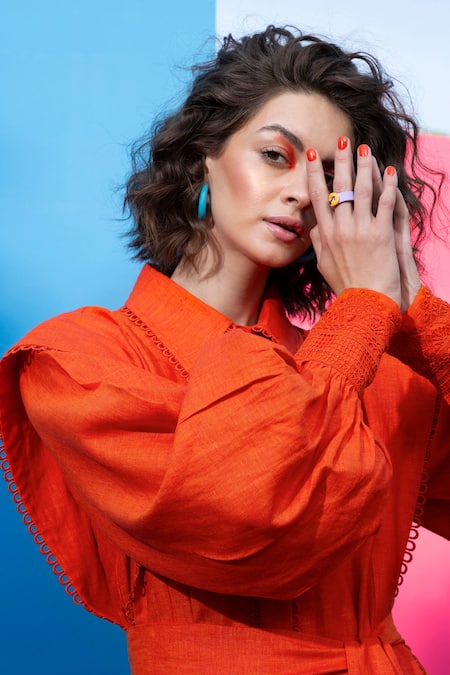 Shop_Apz_Orange Linen Twister Shirt Dress_Online_at_Aza_Fashions