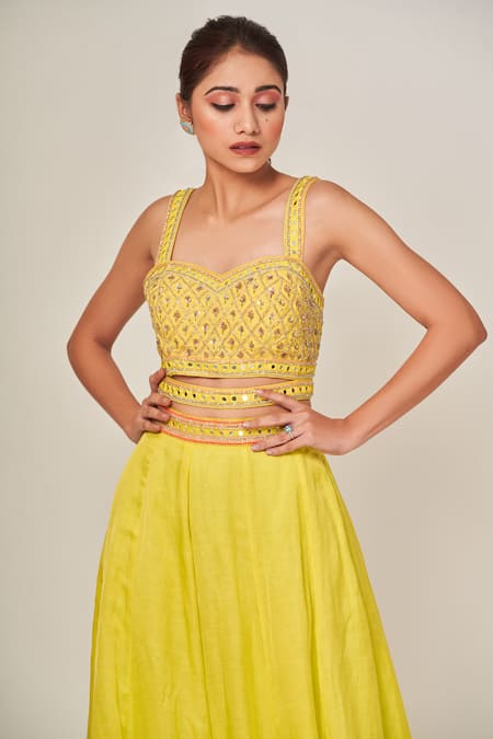 Tamaraa By Tahani Green Net, Mull Silk Cutdana, Sequins Sweetheart Embellished Bouse Sharara Set Online at Aza Fashions Tamaraa By Tahani_Green Net, Mull Silk Cutdana, Sequins Sweetheart Embellished Bouse Sharara Set _Online_at_Aza_Fashions