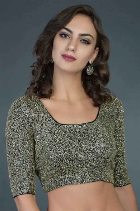 Shop_Talking Threads_Green Pure Satin Silk Square Neck Saree With Blouse_Online_at_Aza_Fashions