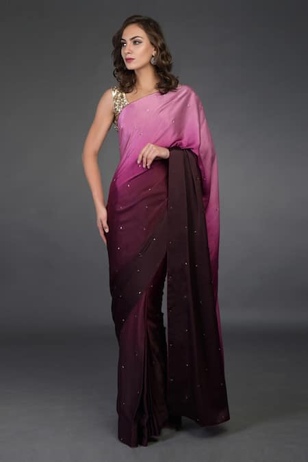 Talking Threads Purple Pure Satin Silk Saree