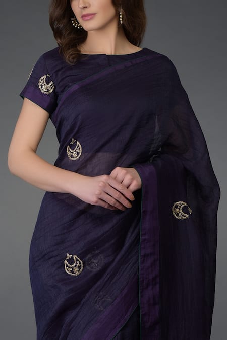 Shop Talking Threads Blue Kota Linen Band Saree With Blouse Online at Aza Fashions Shop_Talking Threads_Blue Kota Linen Band Saree With Blouse _Online_at_Aza_Fashions