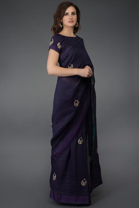 Talking Threads Blue Kota Linen Band Saree With Blouse Online at Aza Fashions Talking Threads_Blue Kota Linen Band Saree With Blouse _Online_at_Aza_Fashions