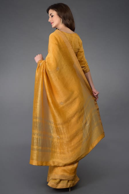 Talking Threads Silk Linen Embroidered Saree 