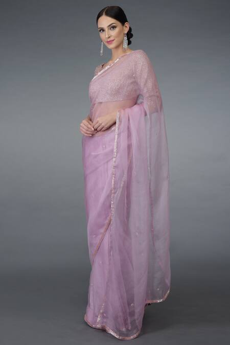 Shop Talking Threads Purple Net, Organza Silk Leaf Neck Embellished Saree Set Online at Aza Fashions Shop_Talking Threads_Purple Net, Organza Silk Leaf Neck Embellished Saree Set _Online_at_Aza_Fashions