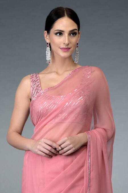 Talking Threads Pink Net, Pure Chiffon Round Embellished Saree Set at Aza Fashions Talking Threads_Pink Net, Pure Chiffon Round Embellished Saree Set _at_Aza_Fashions