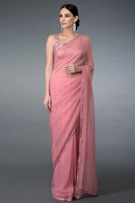 Buy Talking Threads Pink Net, Pure Chiffon Round Embellished Saree Set Online at Aza Fashions Buy_Talking Threads_Pink Net, Pure Chiffon Round Embellished Saree Set _Online_at_Aza_Fashions