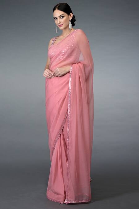 Shop Talking Threads Pink Net, Pure Chiffon Round Embellished Saree Set Online at Aza Fashions Shop_Talking Threads_Pink Net, Pure Chiffon Round Embellished Saree Set _Online_at_Aza_Fashions