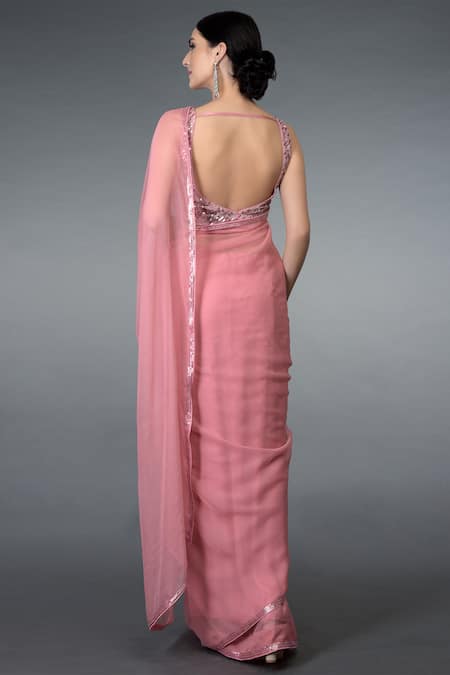 Shop Talking Threads Pink Net, Pure Chiffon Round Embellished Saree Set at Aza Fashions Shop_Talking Threads_Pink Net, Pure Chiffon Round Embellished Saree Set _at_Aza_Fashions