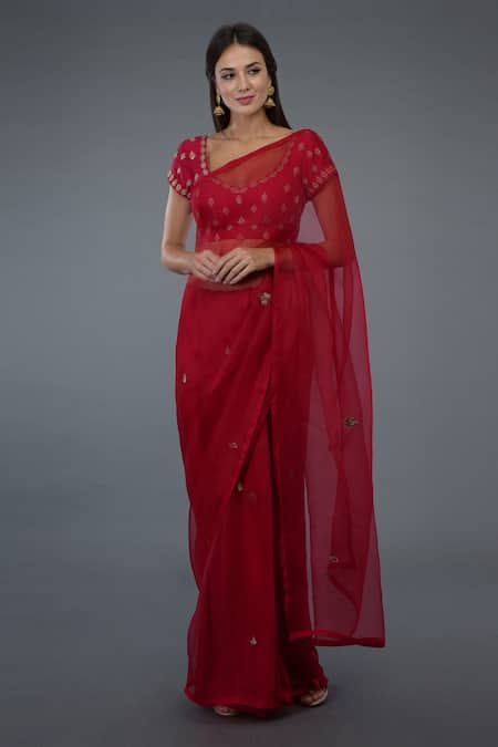 Talking Threads Embroidered Saree With Blouse 