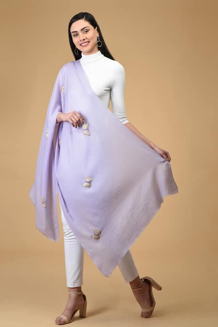 Talking Threads_Purple Pashmina Embroidered Stole_Online_at_Aza_Fashions