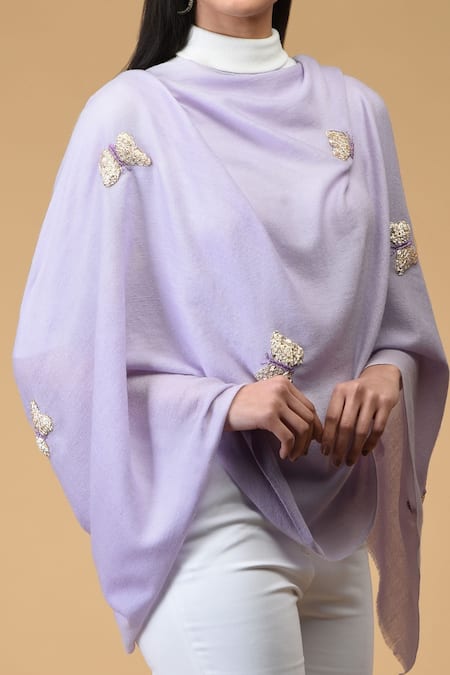 Talking Threads_Purple Pashmina Embroidered Stole_at_Aza_Fashions