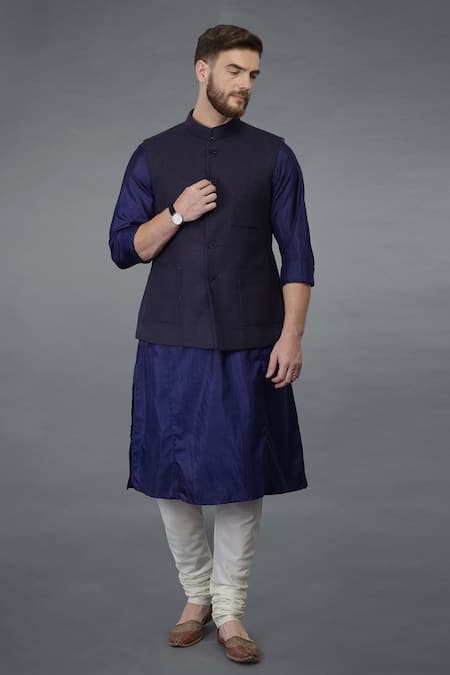 Talking Threads Blue Waistcoat And Silk Kurta Set 